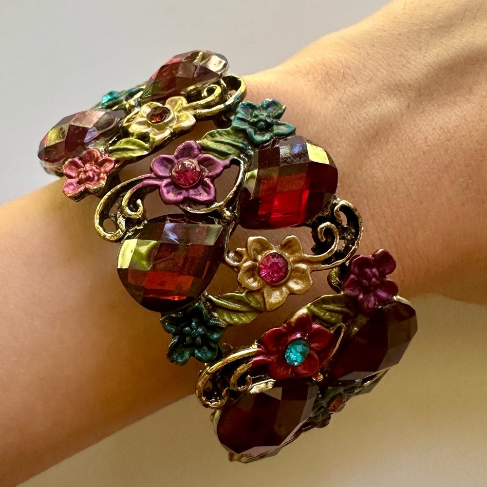 Vintage multicolor crystal flower bracelet